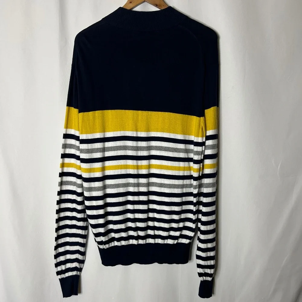 RULE 18 Bobby Jones Sweater Mens L‎ Navy Yellow Stripe 1/4 Zip Pima Cotton